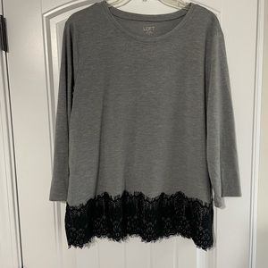 Long sleeve blouse gray with black lace at bottom